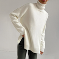 Women's Relaxed Fit Turtleneck Sweater with Side Splits