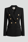Women's Knee-Length Double-Breasted Gold Button Blazer