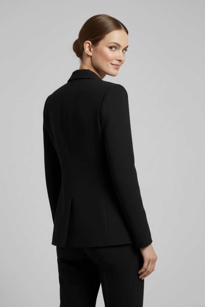 Women's Knee-Length Double-Breasted Gold Button Blazer