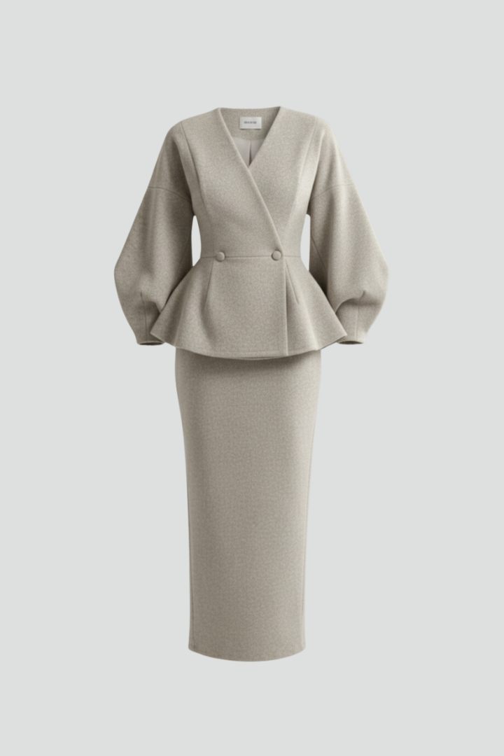 Women's Peplum Blazer and Maxi Skirt Suit