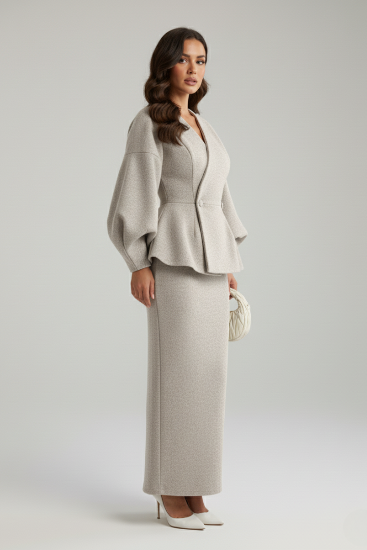 Women's Peplum Blazer and Maxi Skirt Suit