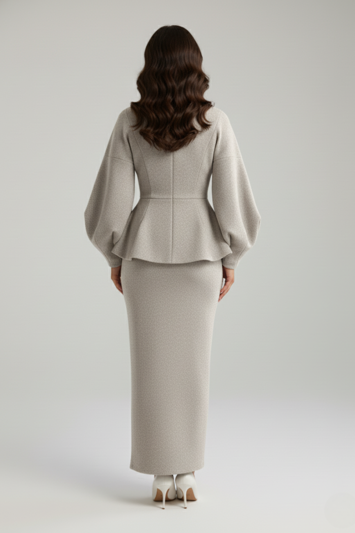 Women's Peplum Blazer and Maxi Skirt Suit