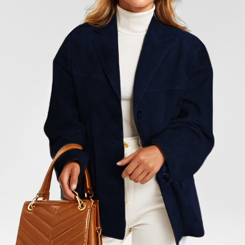 Women's Suede-Look Blazer Relaxed Tailored Jacket for Autumn City Wear