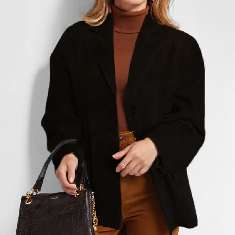 Women's Suede-Look Blazer Relaxed Tailored Jacket for Autumn City Wear
