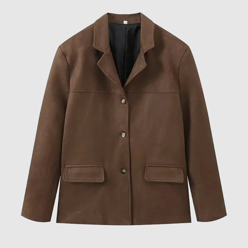 Women's Suede-Look Blazer Relaxed Tailored Jacket for Autumn City Wear