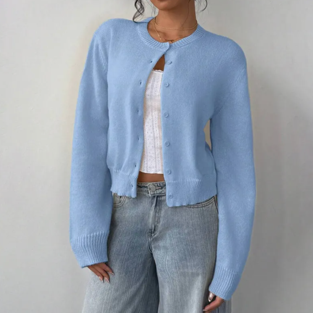 Women's Cropped Button-Front Cardigan Round-Neck Knit for Everyday Layering