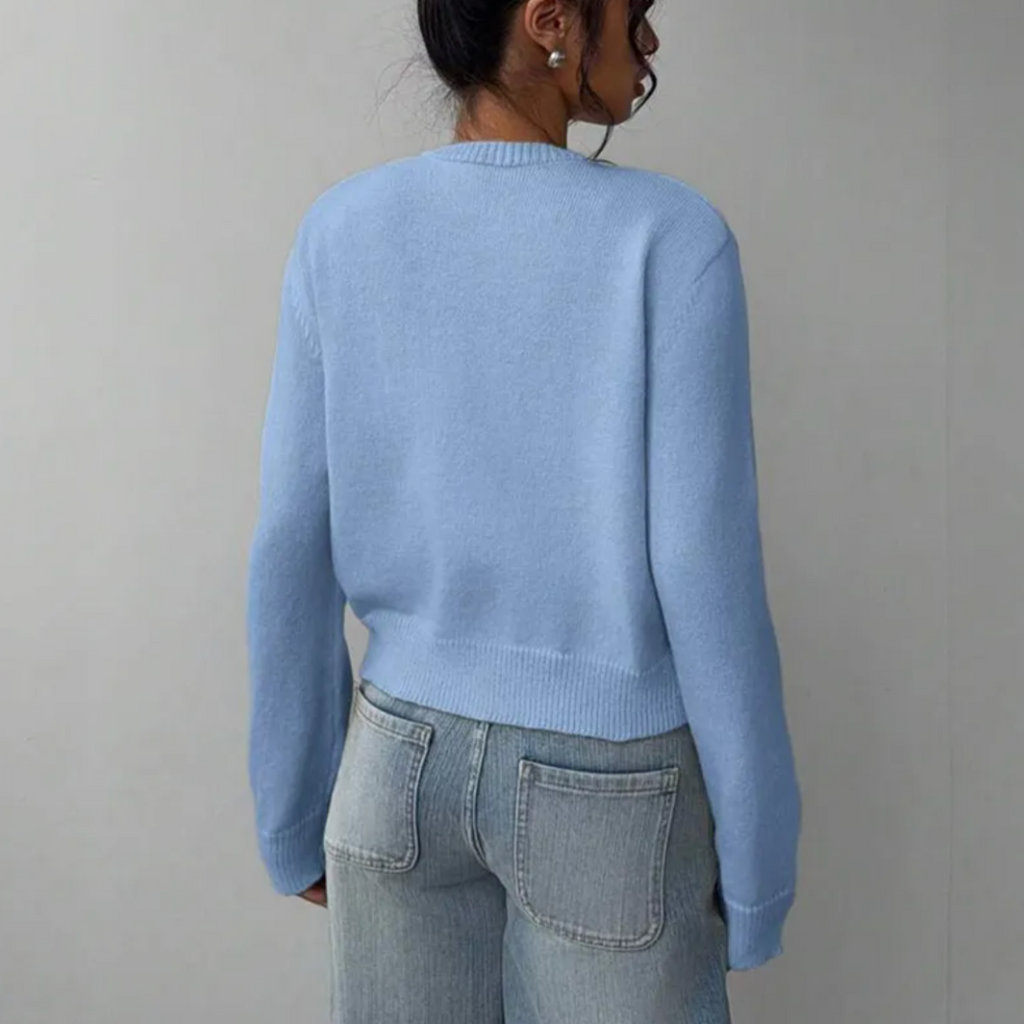 Women's Cropped Button-Front Cardigan Round-Neck Knit for Everyday Layering