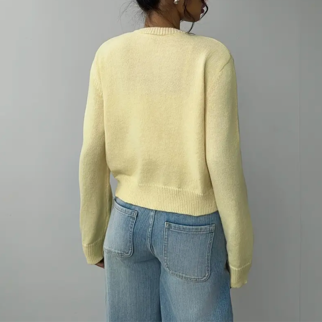 Women's Cropped Button-Front Cardigan Round-Neck Knit for Everyday Layering