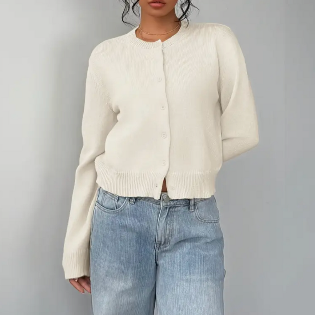 Women's Cropped Button-Front Cardigan Round-Neck Knit for Everyday Layering