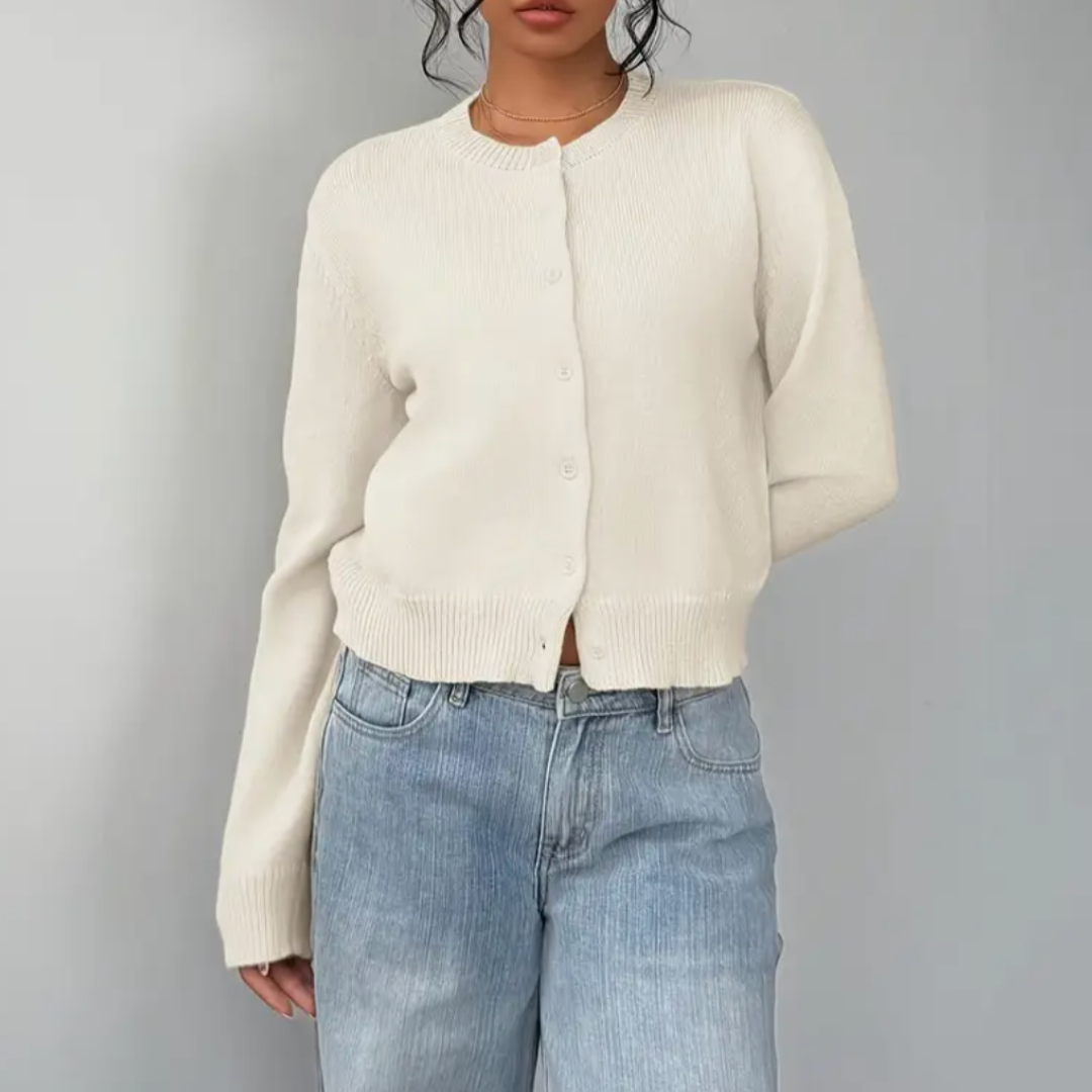 Women's Cropped Button-Front Cardigan Round-Neck Knit for Everyday Layering