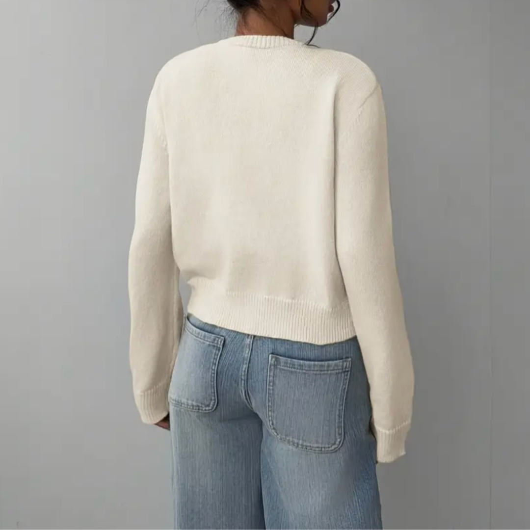 Women's Cropped Button-Front Cardigan Round-Neck Knit for Everyday Layering