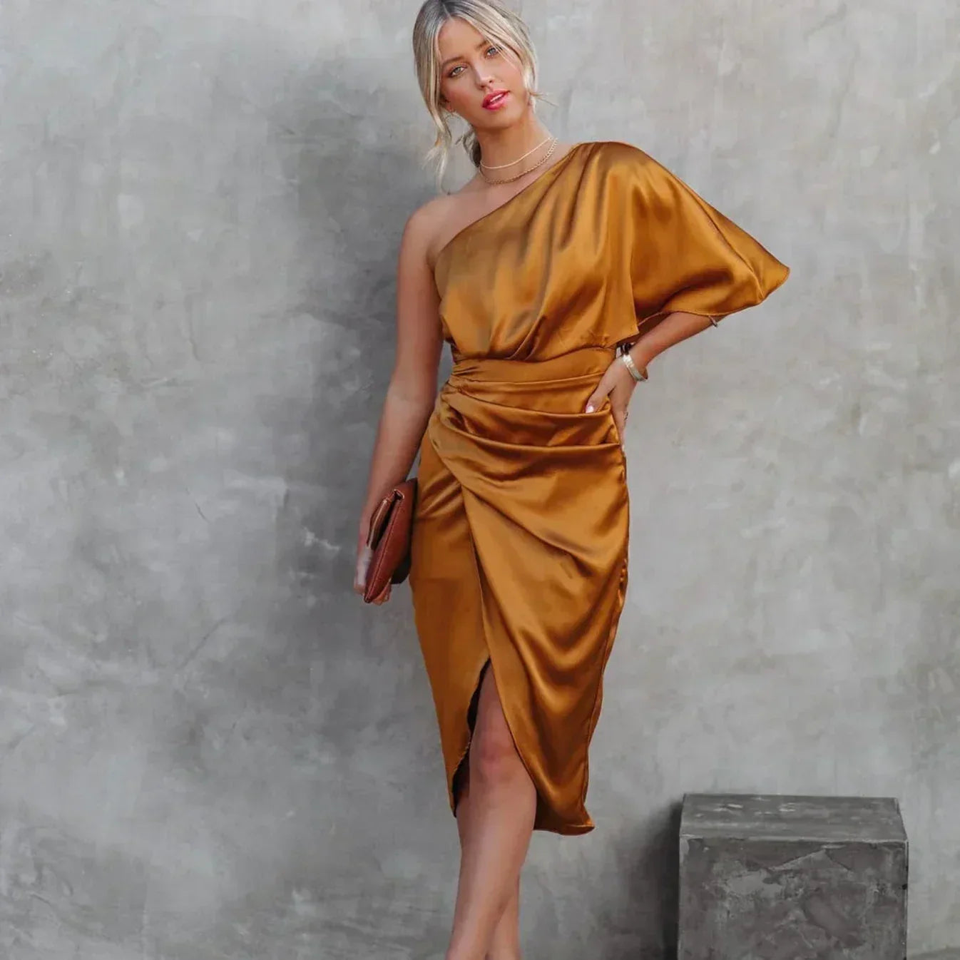 Women's One-Shoulder Midi Dress