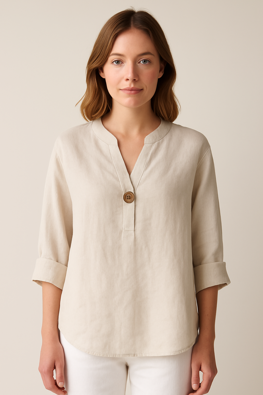 Women's V-Neck Button Blouse