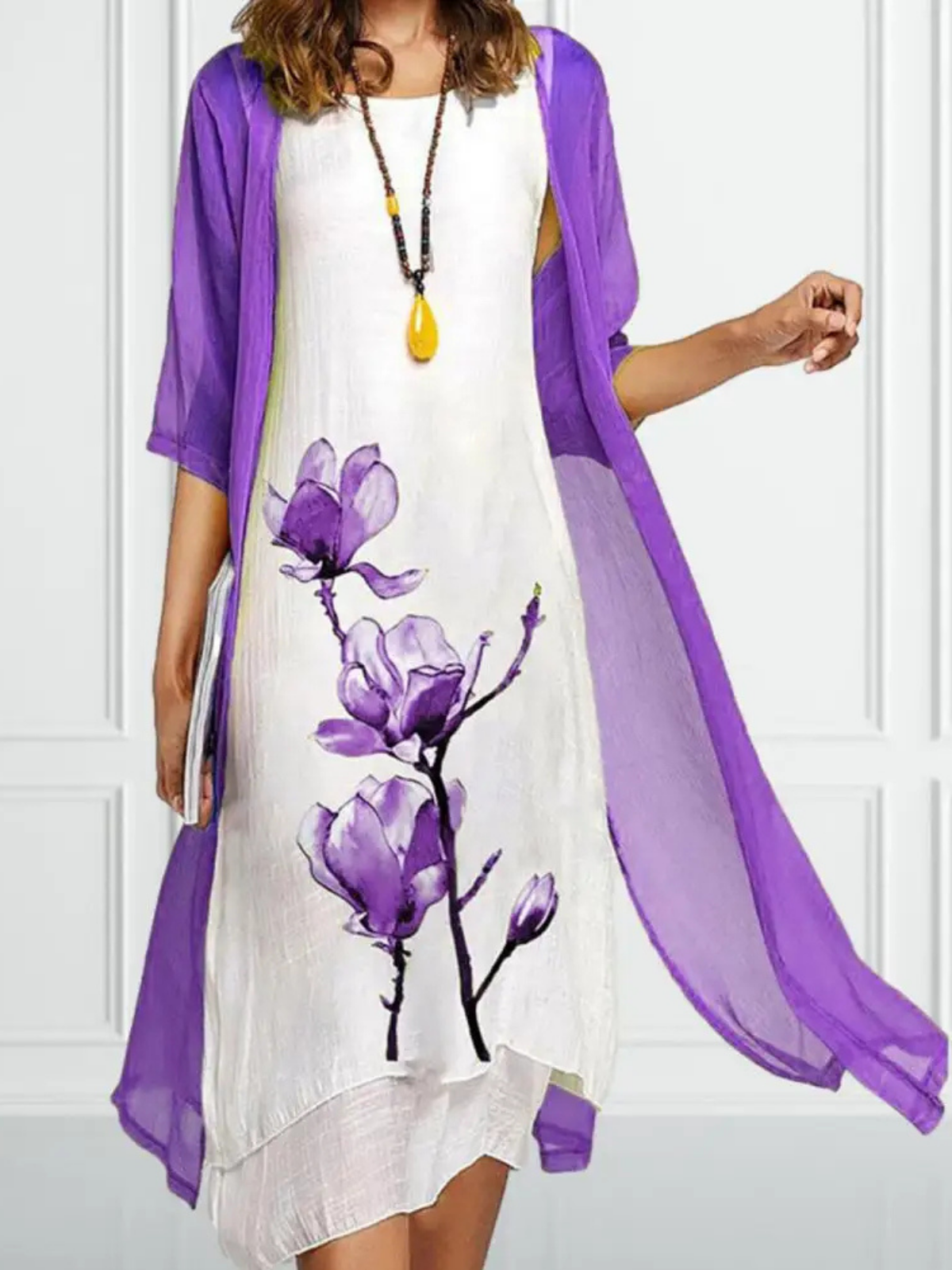Women's Linen Floral Midi Dress Set