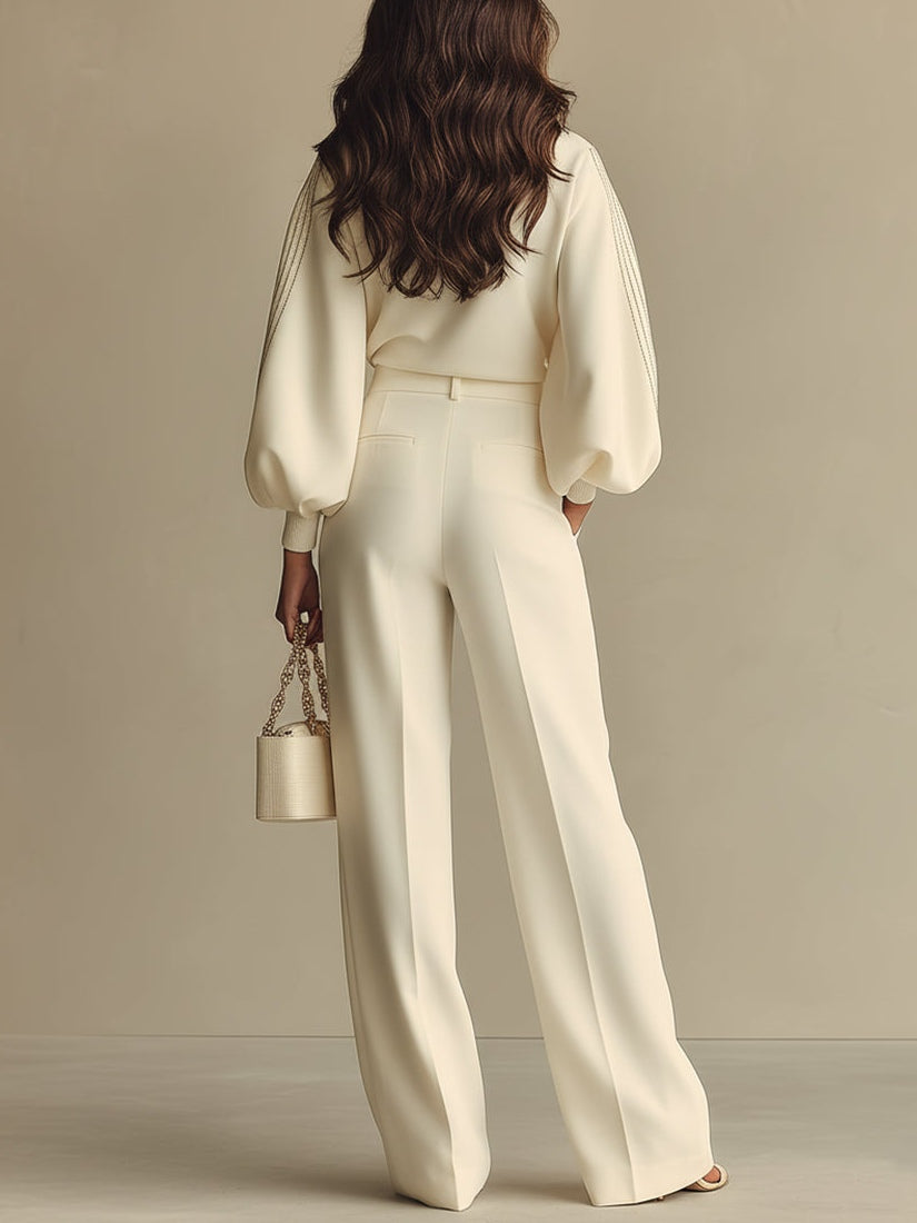 Women's Ribbed Knit Wide Leg Pants Set