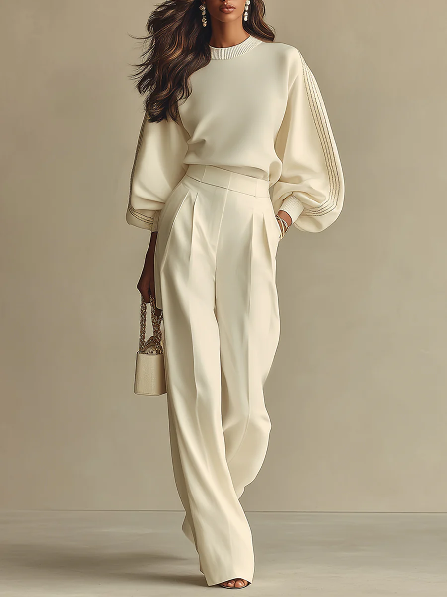 Women's Ribbed Knit Wide Leg Pants Set