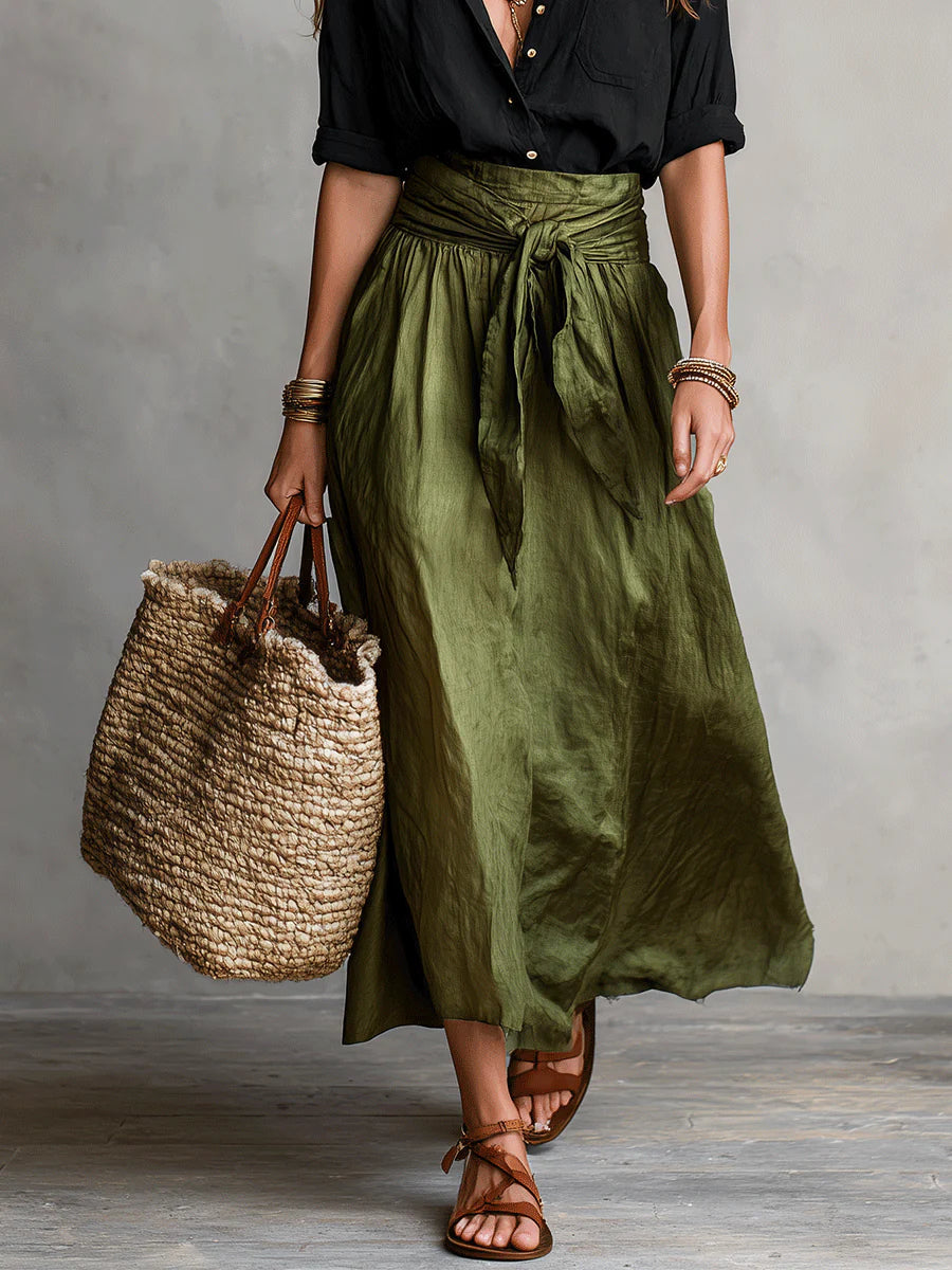 Women's Relaxed Shirt and Tie-Waist Midi Skirt Set
