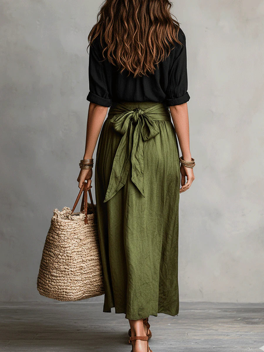 Women's Relaxed Shirt and Tie-Waist Midi Skirt Set