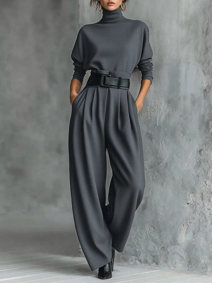 Women’s High-Neck Wide-Leg Jumpsuit Set