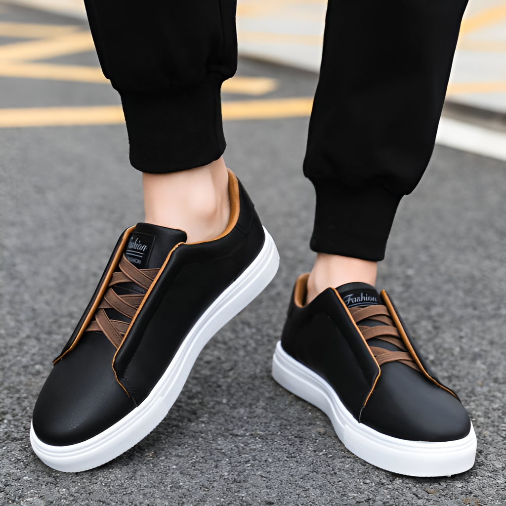 Men's Leather Elastic Lace Sneakers