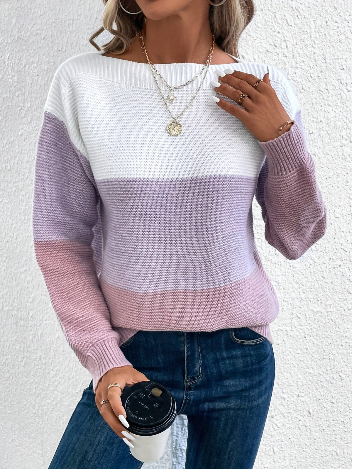 Women's Color-Blocked Drop-Shoulder Knit Sweater