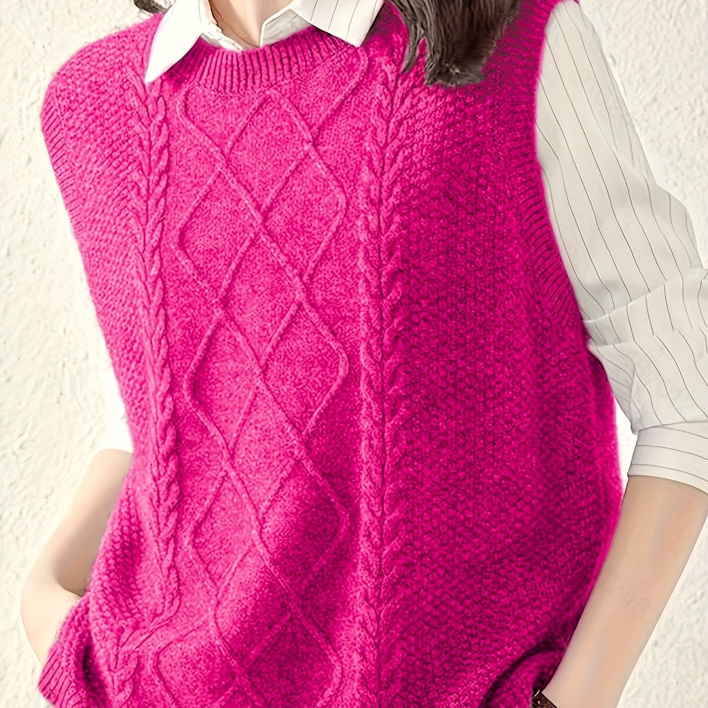 Women's Cable-Knit Round-Neck Sweater Vest