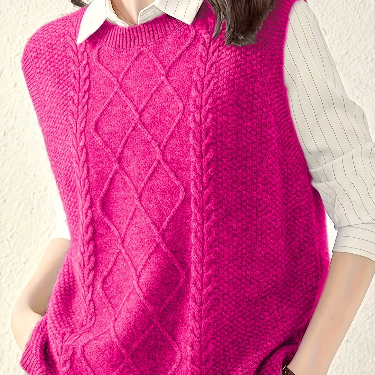 Women's Cable-Knit Round-Neck Sweater Vest