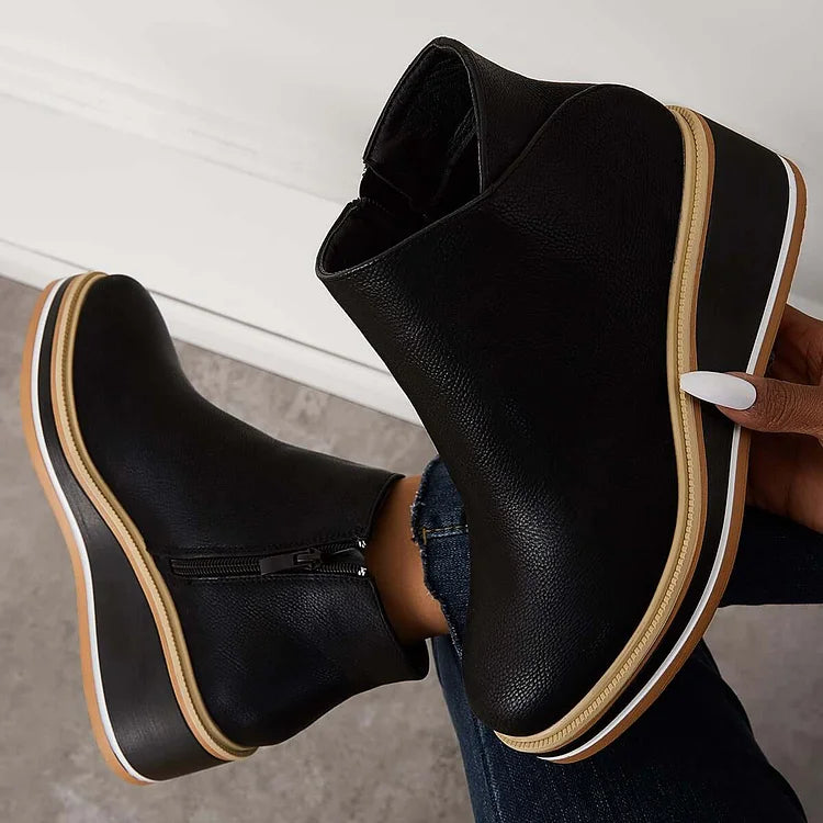 Women's Sleek Platform Side-Zip Ankle Boots - Black
