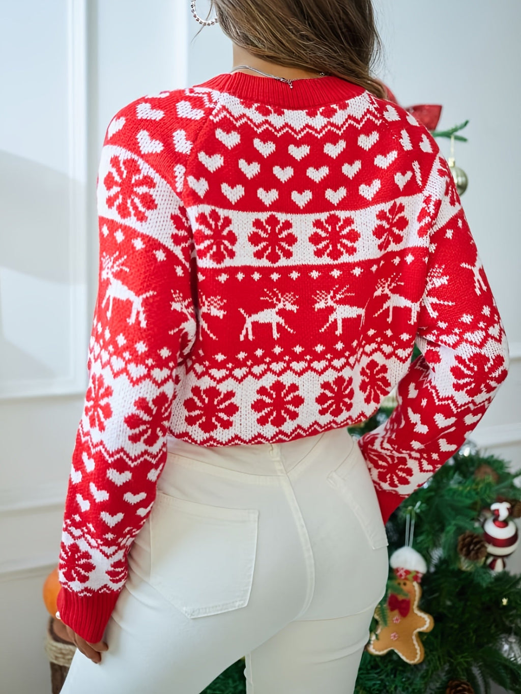 Women's Festive Snowflake and Deer Fair Isle Sweater