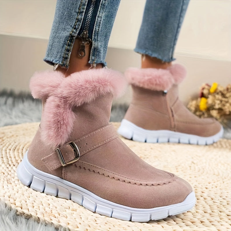 Women's Plush-Lined Buckle Ankle Boots