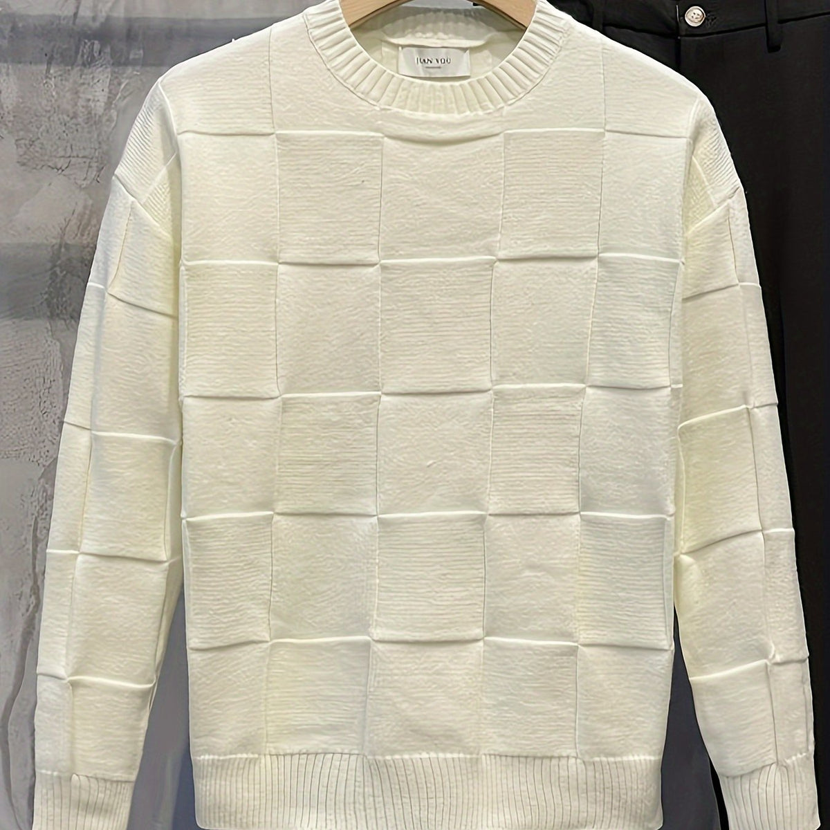 Women's Textured Checkerboard Crewneck Sweater - Off-white