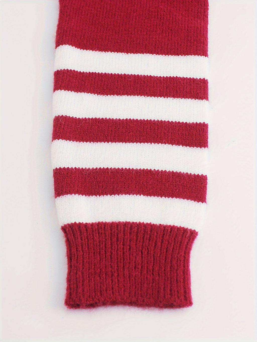 Women's Ribbed Round Neck Sweater with Striped Cuffs