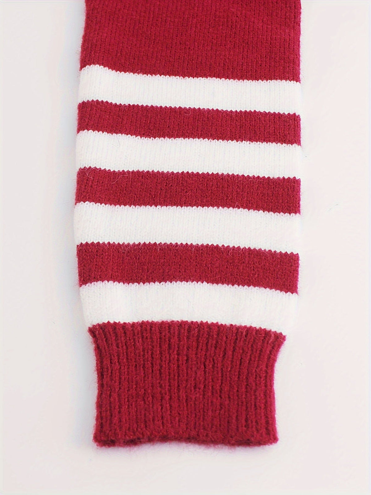Women's Ribbed Round Neck Sweater with Striped Cuffs