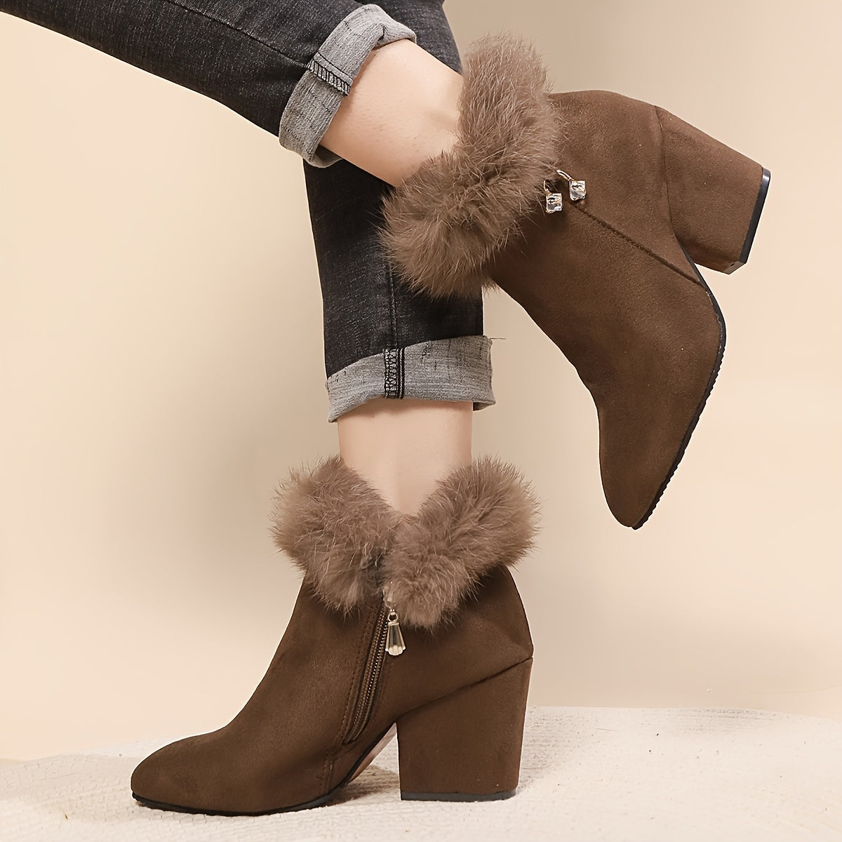 Women's Plush-Trim Pointed-Toe Ankle Boots - Dark Brown