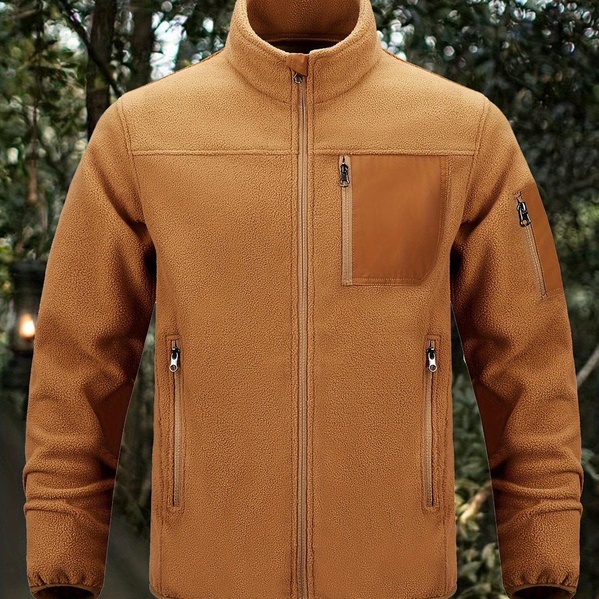 Women's Rugged Full-Zip Jacket with Stand-Up Collar - Dark Brown