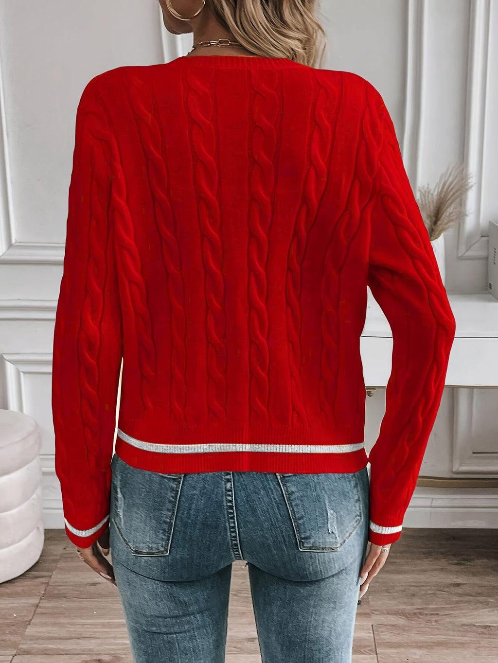 Women's Cable-Knit Cardigan with Gold-Tone Buttons