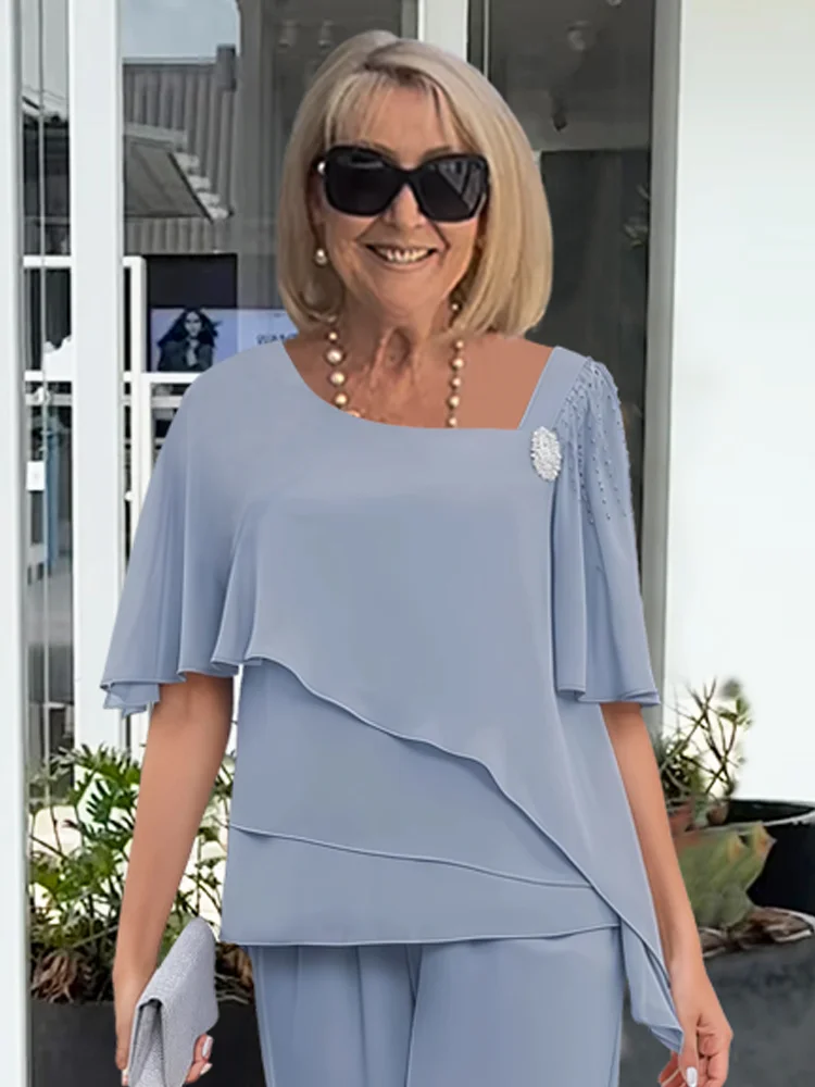 Women's Draped Overlay Two-Piece Pants Set