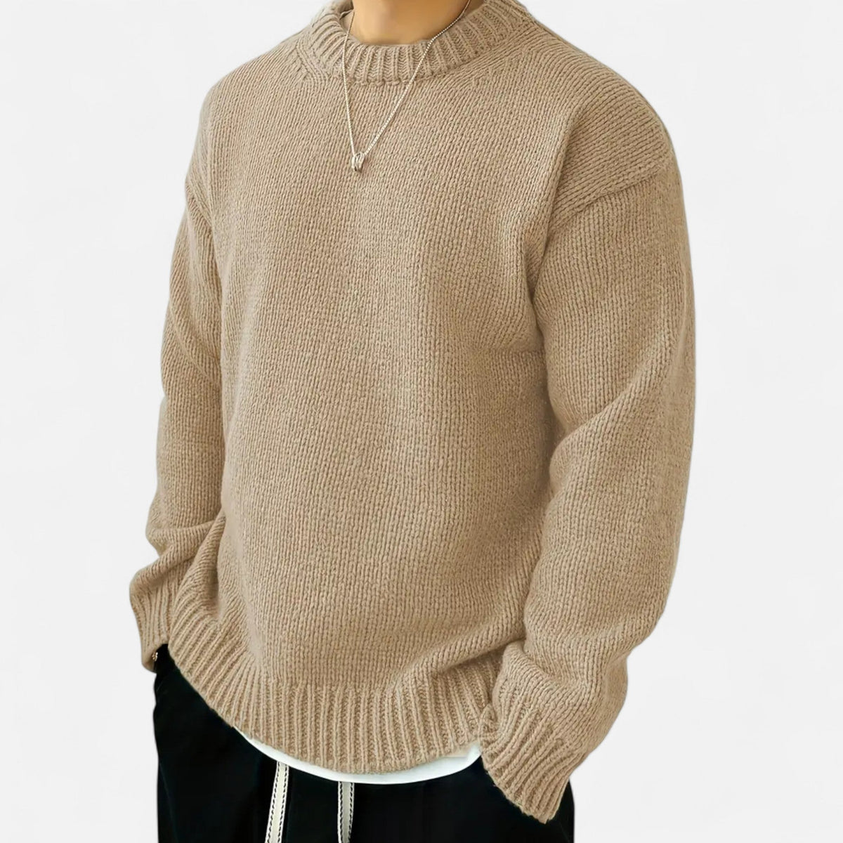 Men's Solid Crew Neck Knit Pullover