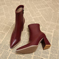 Women's Chunky Heel Side-Zip Ankle Boots - Brick Red