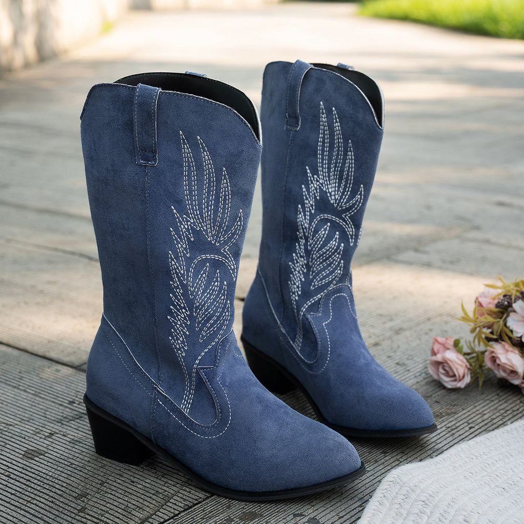 Women's Navy Blue Wide Calf Cowboy Boots