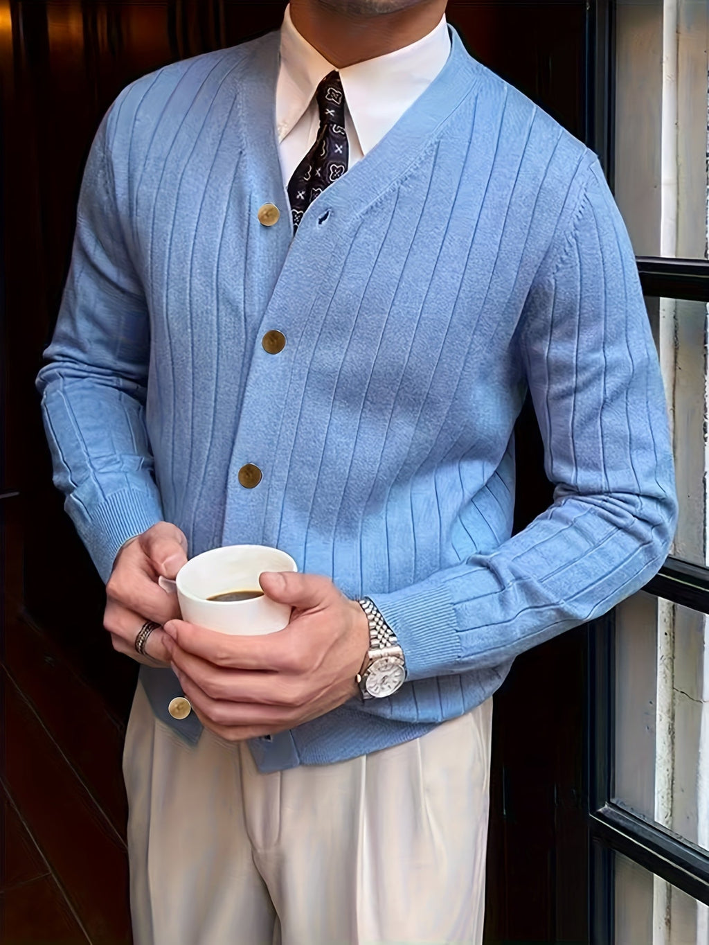 Men's Ribbed Button-Up Cardigan Sweater