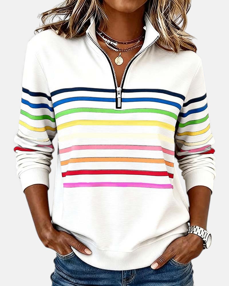 Women's Striped Half-Zip Sweatshirt