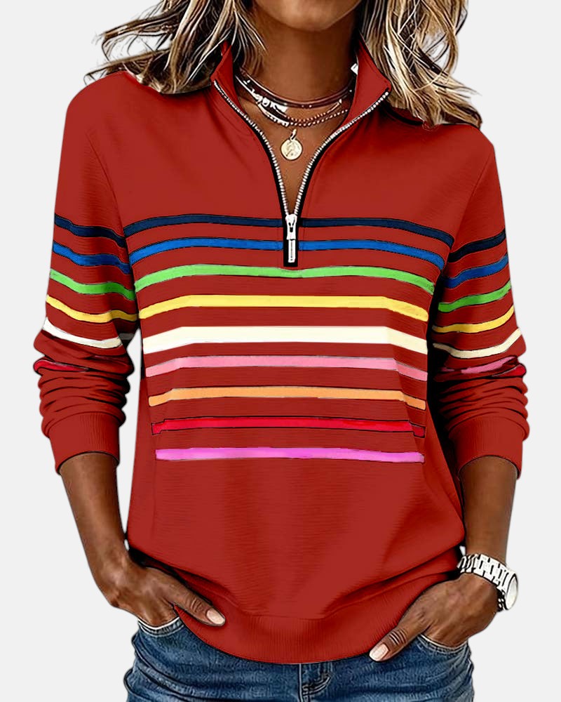 Women's Striped Half-Zip Sweatshirt