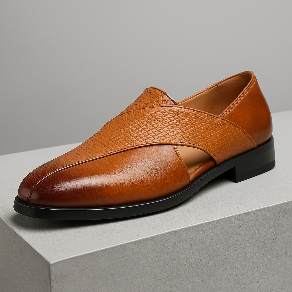 Women's Leather Loafers with Woven Crisscross Straps