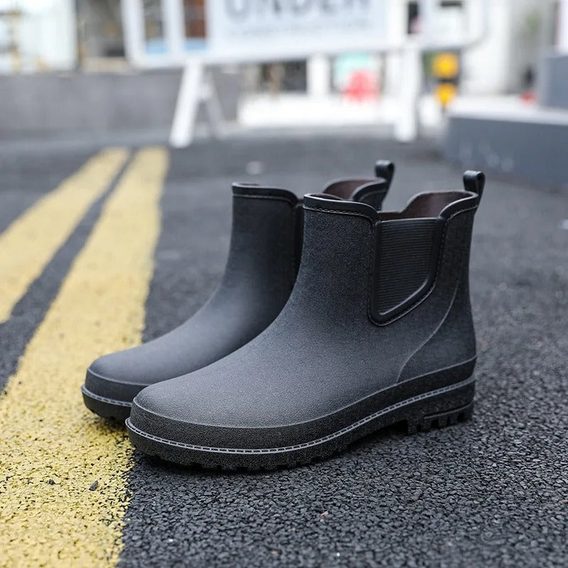 Women's Waterproof Chelsea Platform Rain Boots - Black