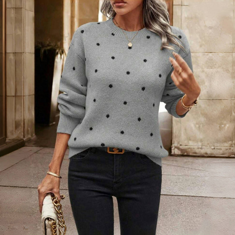 Women's Dot Print Lightweight Knit Sweater - Gray