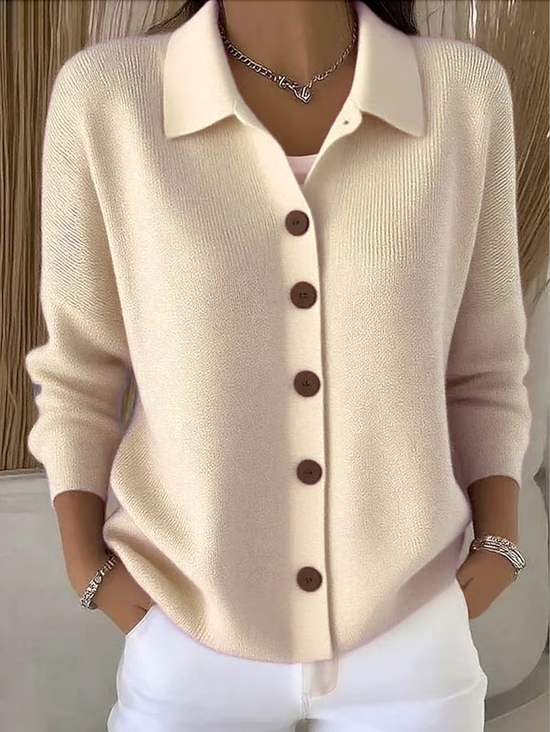 Women's Collared Button-Front Ribbed Knit Cardigan