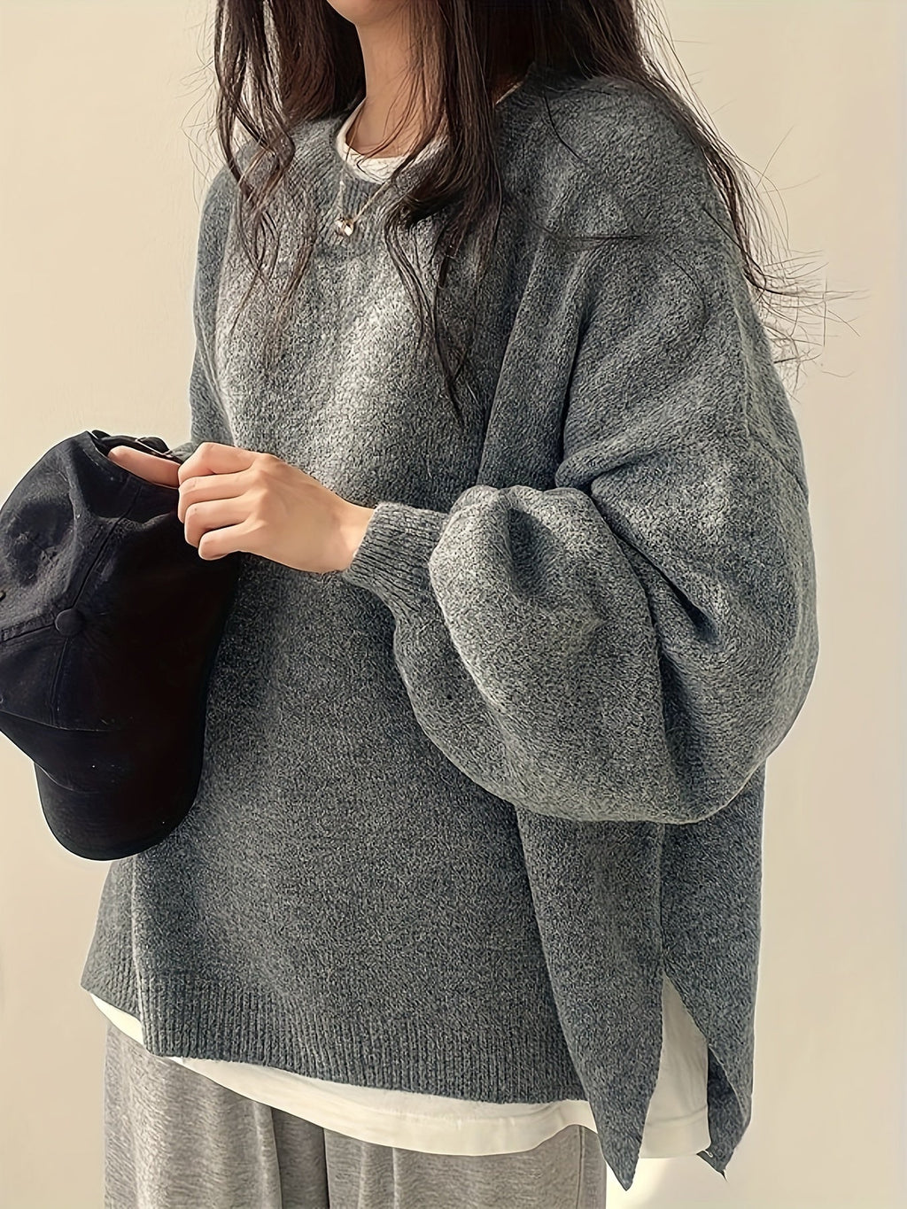 Women's Thick Knit Relaxed Round Neck Drop-Shoulder Pullover