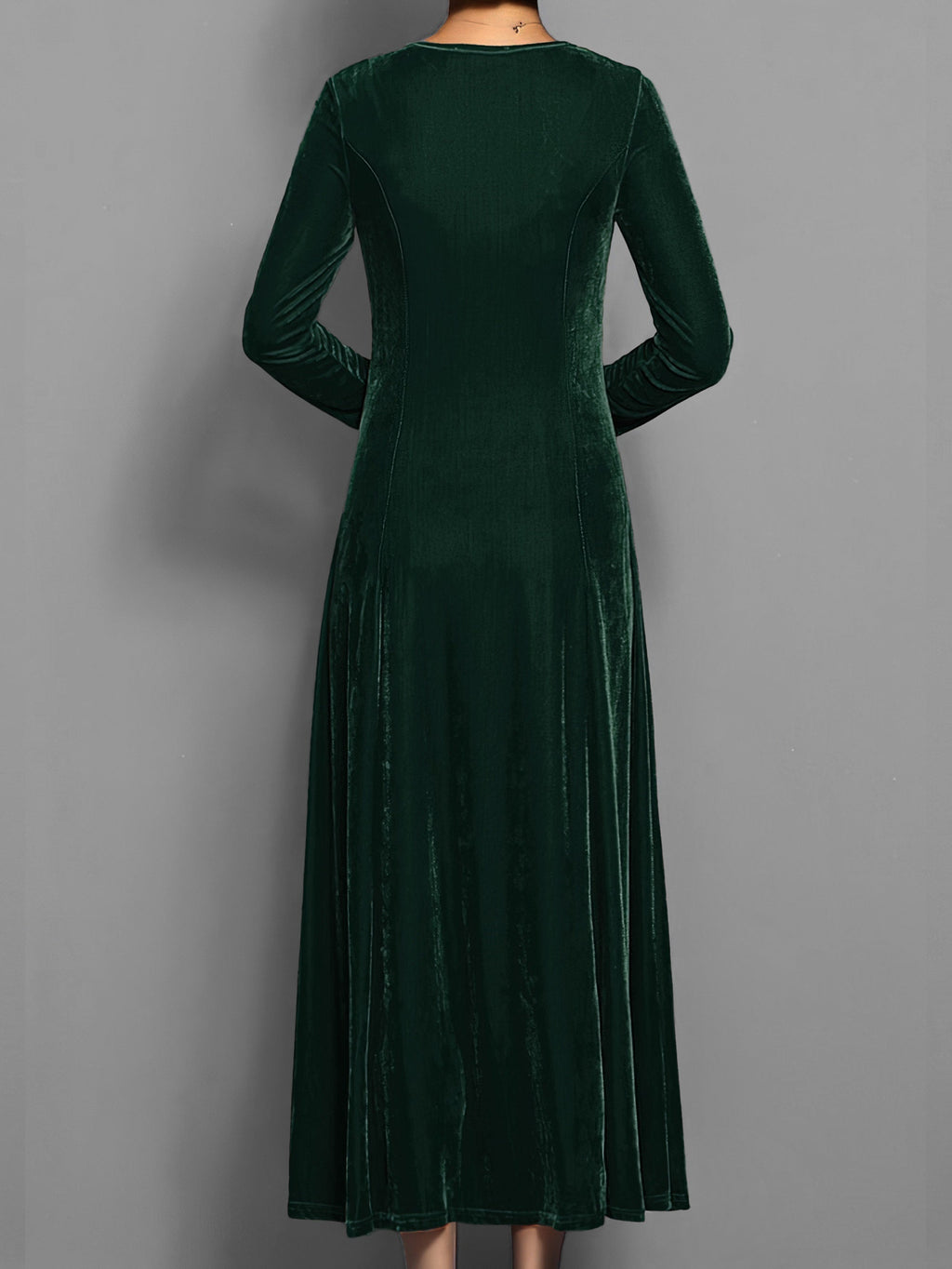 Women's Velvet Maxi Dress Long-Sleeve Fit-and-Flare Gown for Formal Events