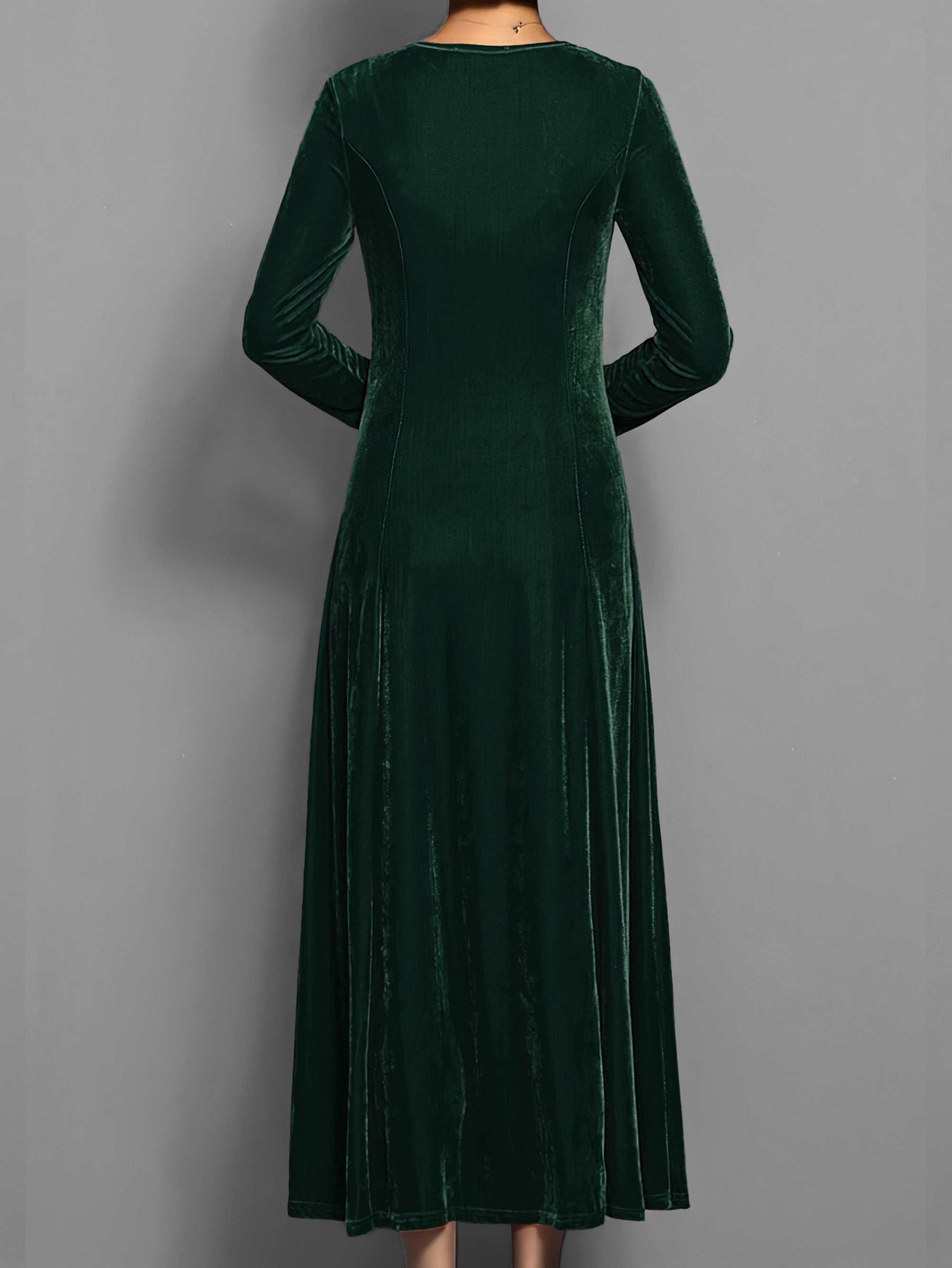 Women's Velvet Maxi Dress Long-Sleeve Fit-and-Flare Gown for Formal Events